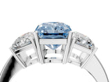 White gold Three-Stone Fancy Blue Radiant Cut Cut Diamond Engagement Ring with Flat Band and Four-Prong Setting_16