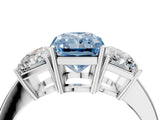 White gold Three-Stone Fancy Blue Radiant Cut Cut Diamond Engagement Ring with Flat Band and Four-Prong Setting_16