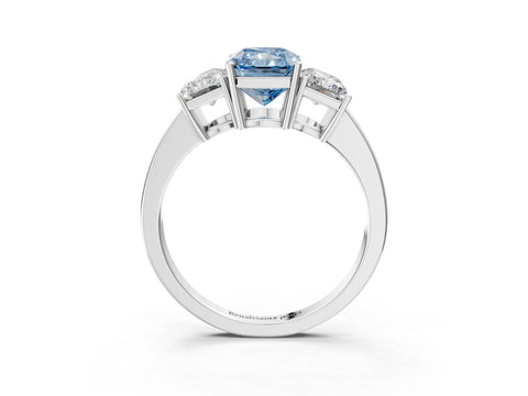 White gold Three-Stone Fancy Blue Radiant Cut Cut Diamond Engagement Ring with Flat Band and Four-Prong Setting_3