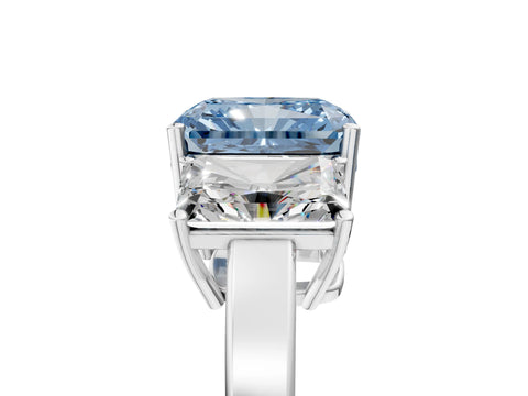 White gold Three-Stone Fancy Blue Radiant Cut Cut Diamond Engagement Ring with Flat Band and Four-Prong Setting_5