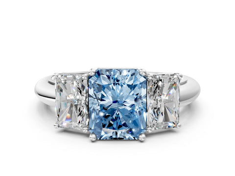 White gold Three-Stone Fancy Blue Radiant Cut Cut Diamond Engagement Ring with Prong Setting on a White Gold Band_12