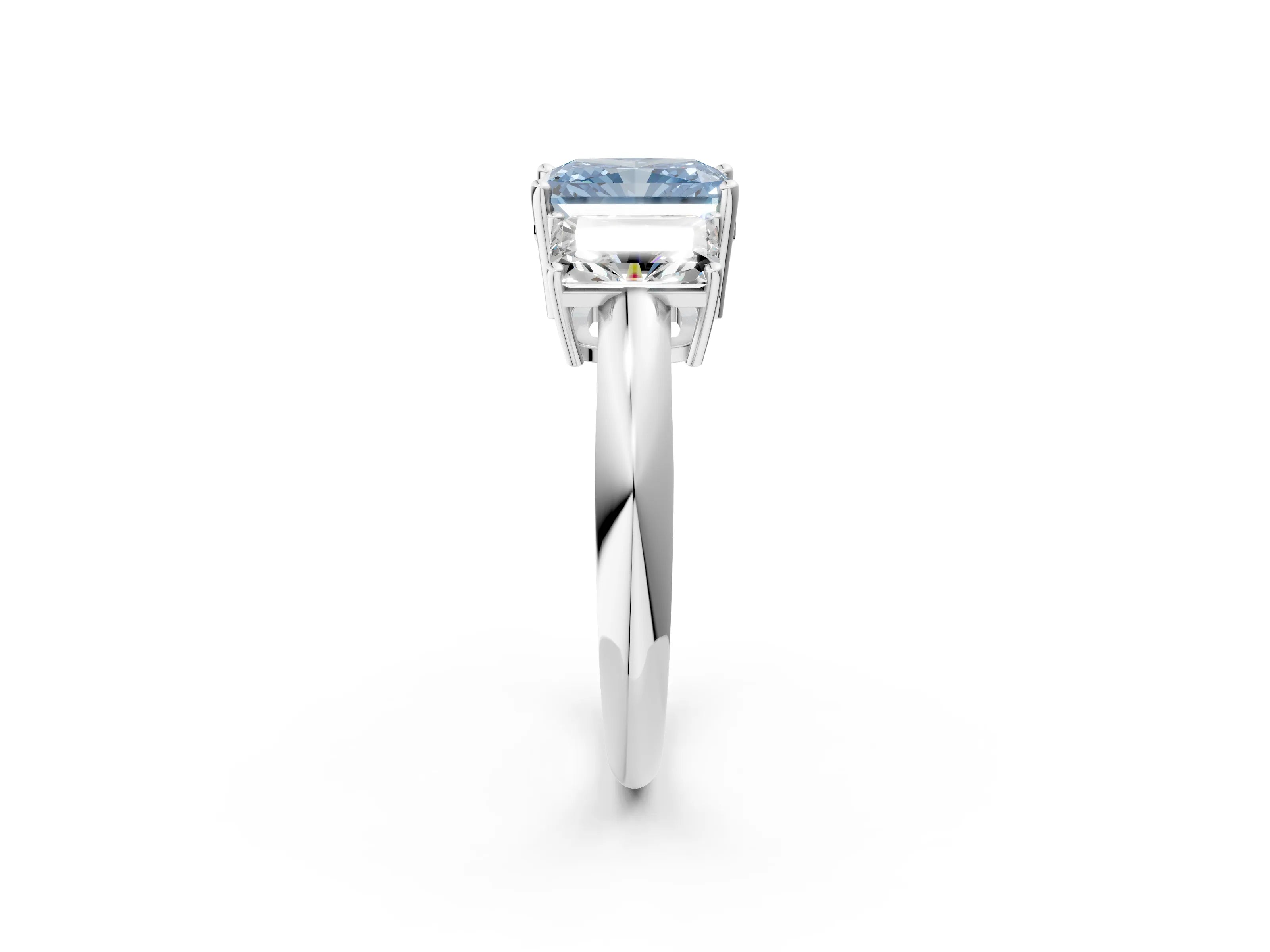 White gold Three-Stone Fancy Blue Radiant Cut Cut Diamond Engagement Ring with Prong Setting on a White Gold Band_14