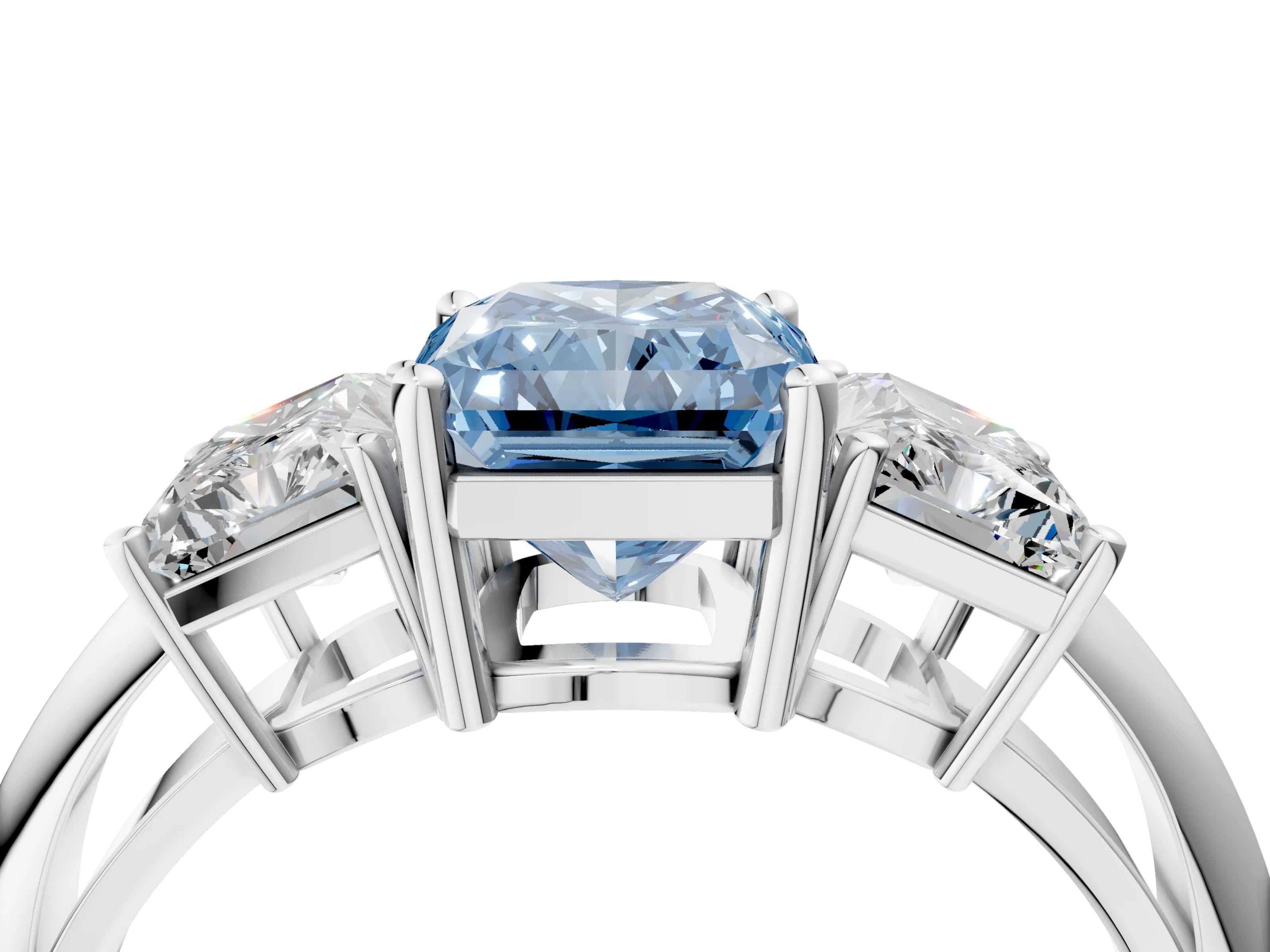 White gold Three-Stone Fancy Blue Radiant Cut Cut Diamond Engagement Ring with Prong Setting on a White Gold Band_16