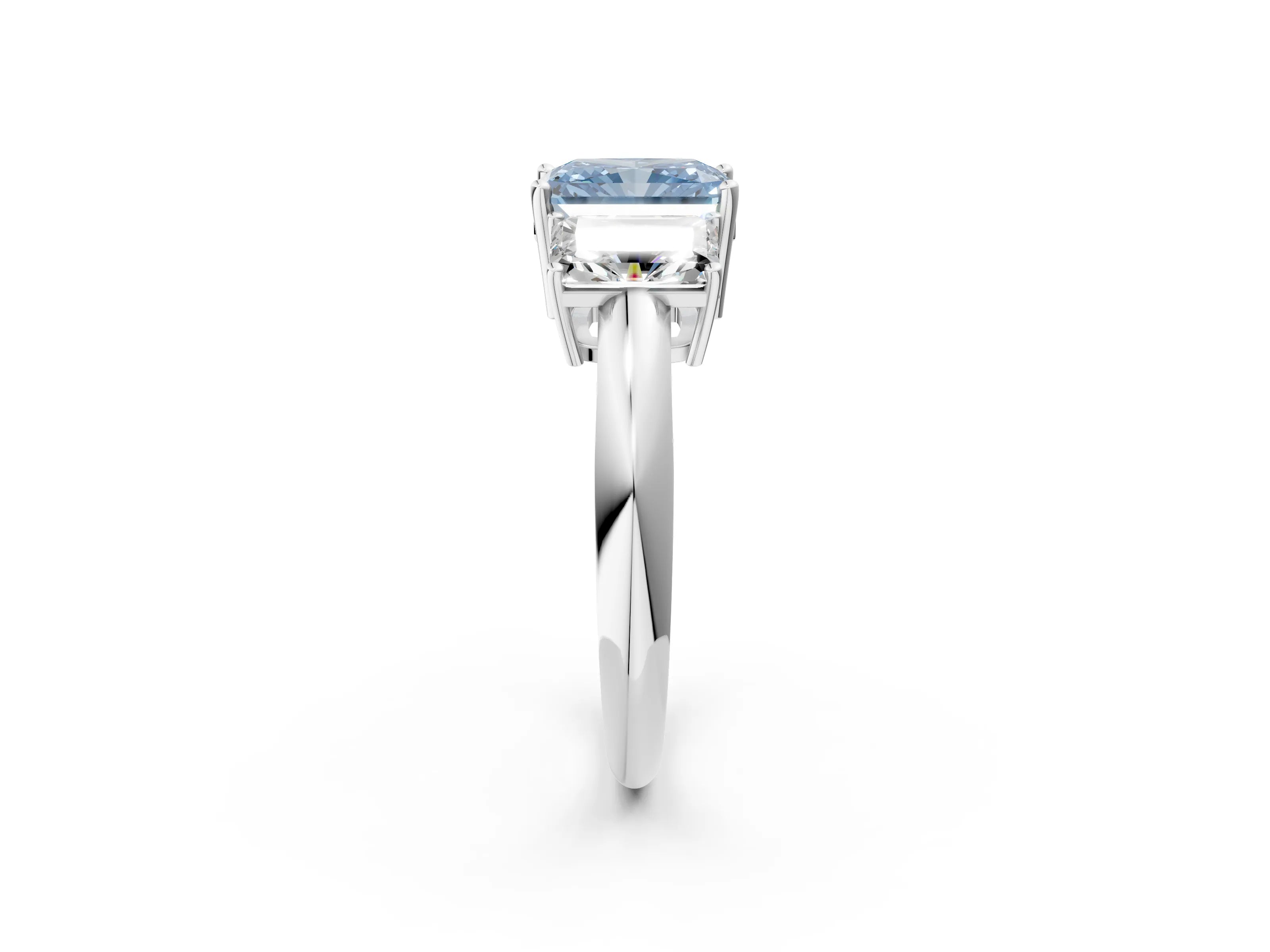 White gold Three-Stone Fancy Blue Radiant Cut Cut Diamond Engagement Ring with Prong Setting on a White Gold Band_2