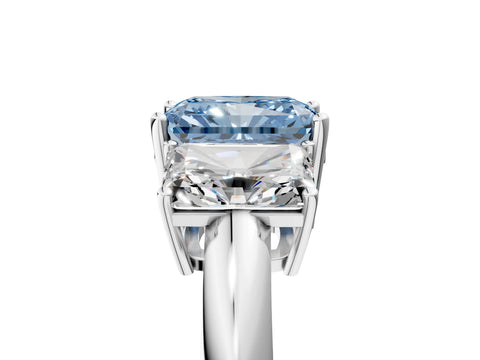 White gold Three-Stone Fancy Blue Radiant Cut Cut Diamond Engagement Ring with Prong Setting on a White Gold Band_30