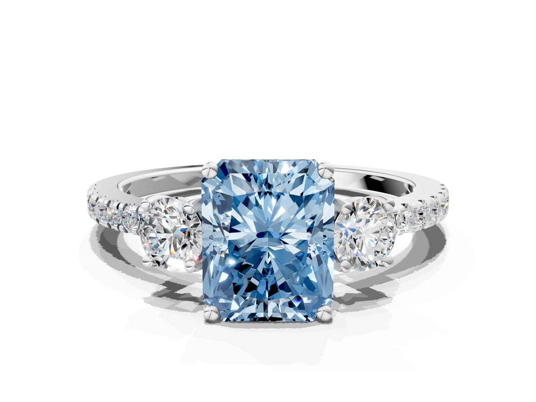 White gold Three-Stone Fancy Blue Radiant Cut Cut Diamond Pavé Band with Prong Setting_51