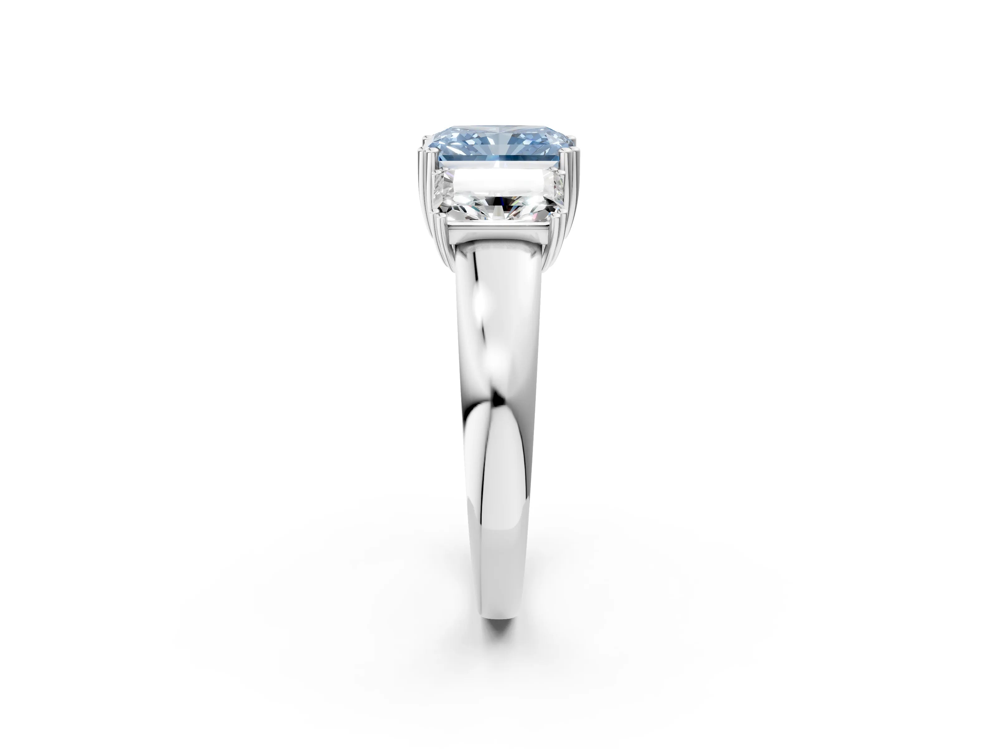 White gold Three-Stone Fancy Blue Radiant Cut Cut Diamond Ring with Channel Set Band and Four-Prong Setting_2