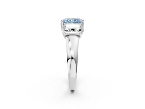 White gold Three-Stone Fancy Blue Radiant Cut Cut Diamond Ring with Channel Set Band and Four-Prong Setting_2