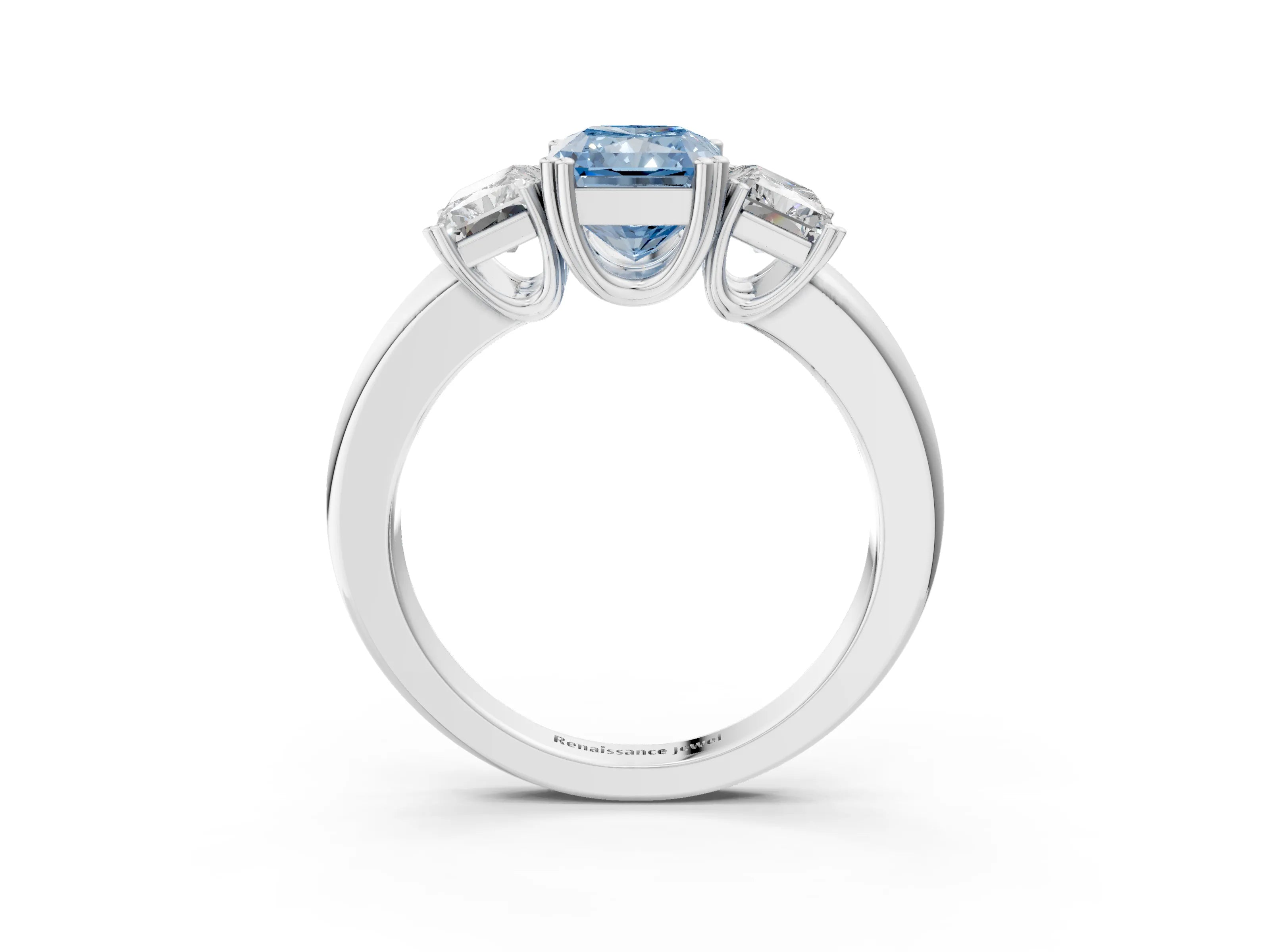 White gold Three-Stone Fancy Blue Radiant Cut Cut Diamond Ring with Channel Set Band and Four-Prong Setting_3