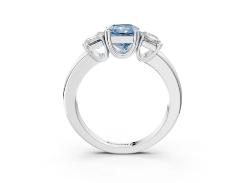 White gold Three-Stone Fancy Blue Radiant Cut Cut Diamond Ring with Channel Set Band and Four-Prong Setting_3