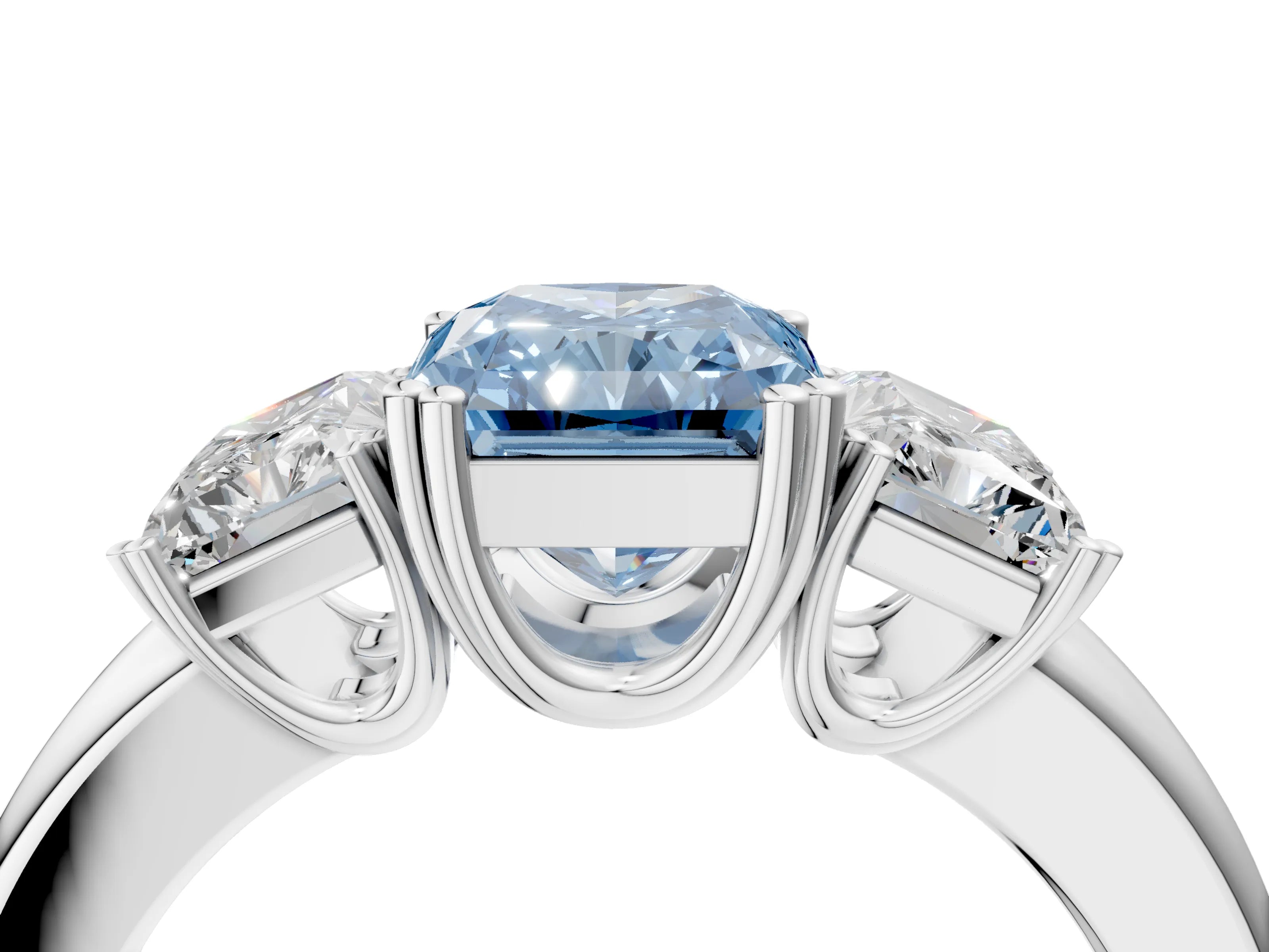 White gold Three-Stone Fancy Blue Radiant Cut Cut Diamond Ring with Channel Set Band and Four-Prong Setting_4