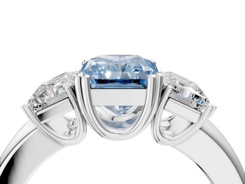 White gold Three-Stone Fancy Blue Radiant Cut Cut Diamond Ring with Channel Set Band and Four-Prong Setting_4