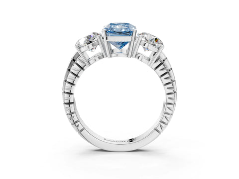 White gold Three-Stone Fancy Blue Radiant Cut Cut Diamond Ring with Channel-Set Band and Prong Setting_3