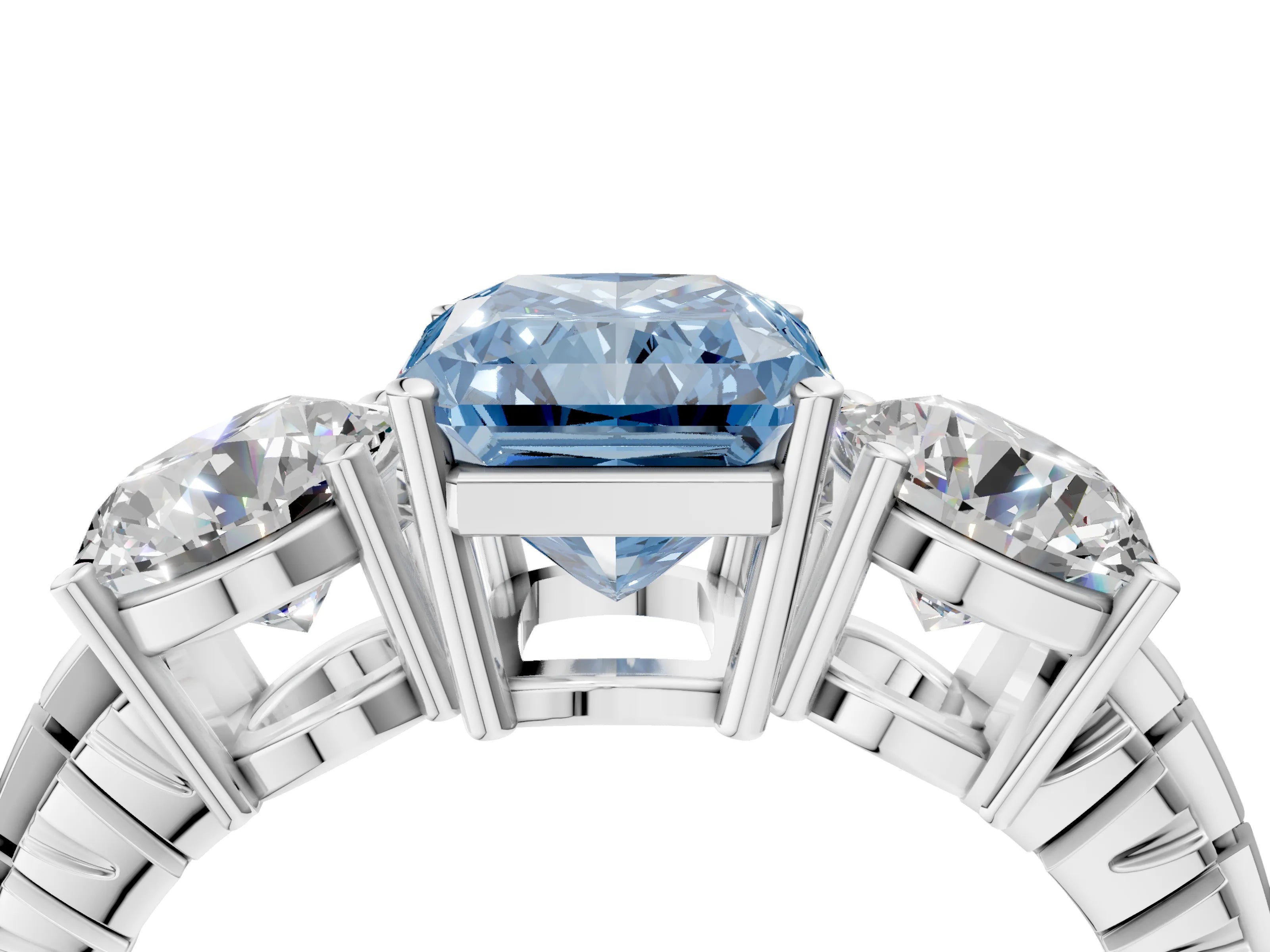 White gold Three-Stone Fancy Blue Radiant Cut Cut Diamond Ring with Channel-Set Band and Prong Setting_4