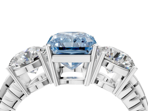 White gold Three-Stone Fancy Blue Radiant Cut Cut Diamond Ring with Channel-Set Band and Prong Setting_4