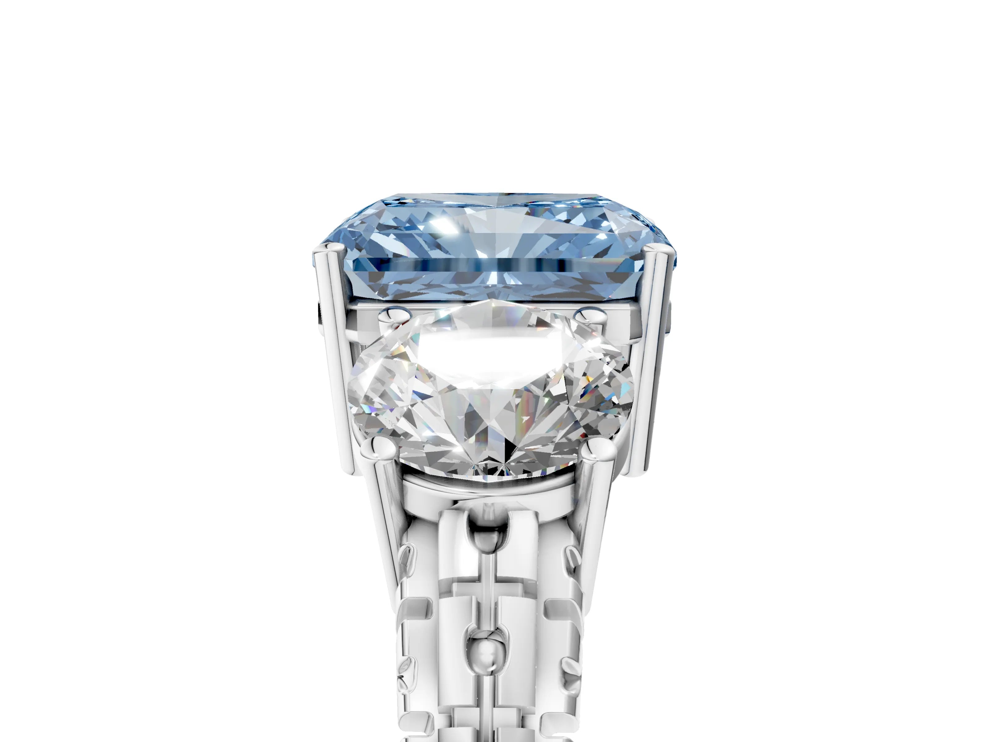 White gold Three-Stone Fancy Blue Radiant Cut Cut Diamond Ring with Channel-Set Band and Prong Setting_5