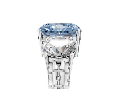 White gold Three-Stone Fancy Blue Radiant Cut Cut Diamond Ring with Channel-Set Band and Prong Setting_5