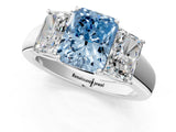 White gold Three-Stone Fancy Blue Radiant Cut Cut Diamond Ring with Prong Setting and Classic Band_1