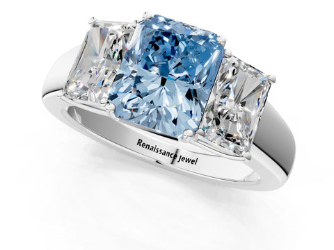 White gold Three-Stone Fancy Blue Radiant Cut Cut Diamond Ring with Prong Setting and Classic Band_1