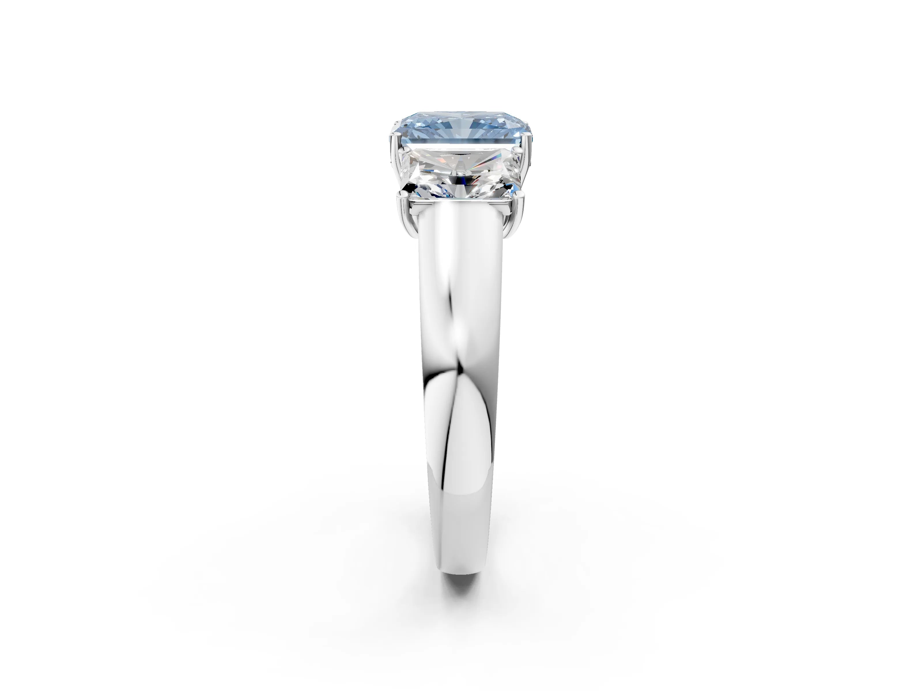 White gold Three-Stone Fancy Blue Radiant Cut Cut Diamond Ring with Prong Setting and Classic Band_2