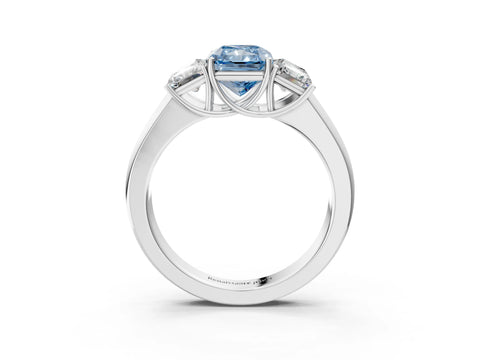 White gold Three-Stone Fancy Blue Radiant Cut Cut Diamond Ring with Prong Setting and Classic Band_3