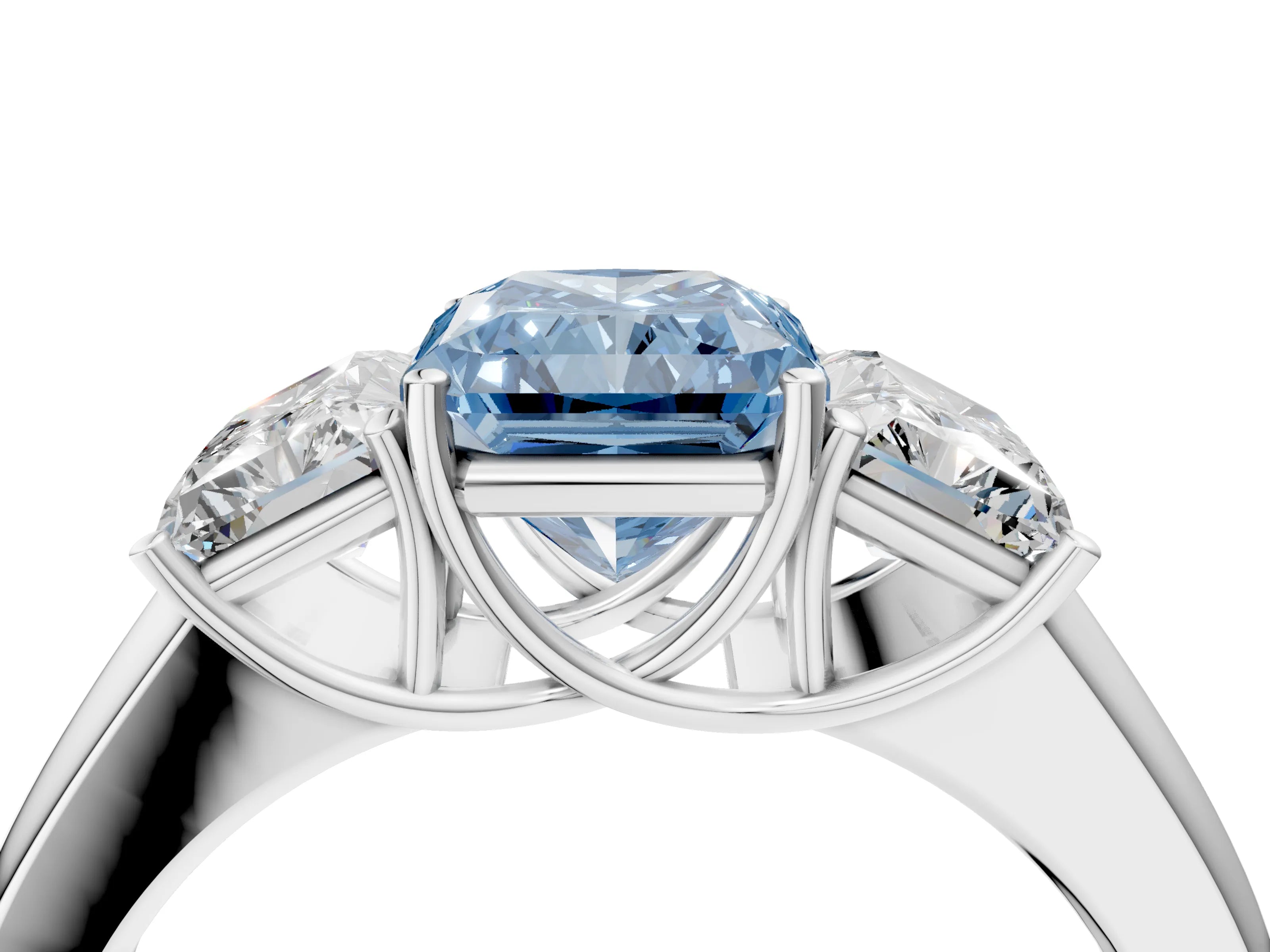 White gold Three-Stone Fancy Blue Radiant Cut Cut Diamond Ring with Prong Setting and Classic Band_4