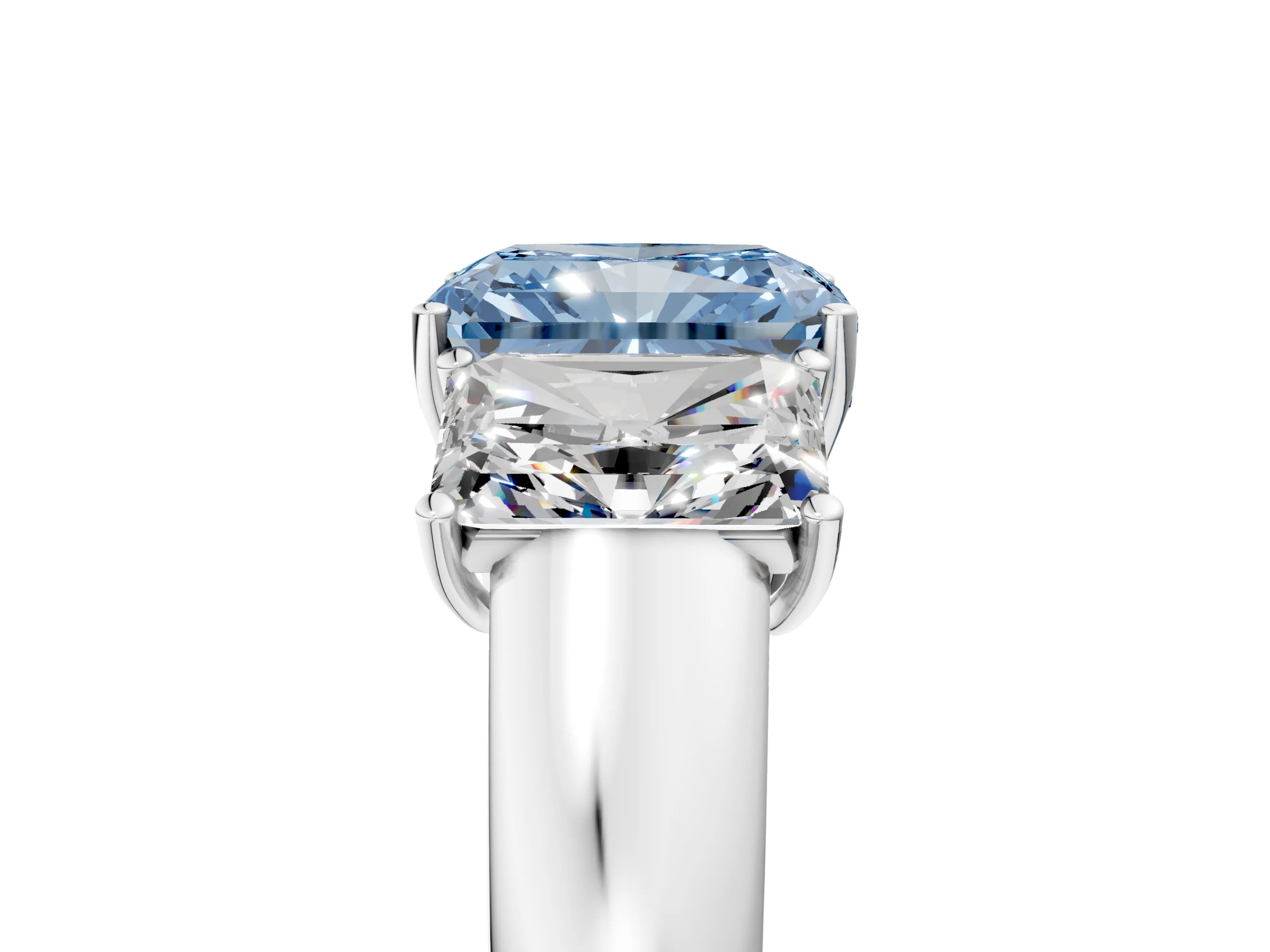 White gold Three-Stone Fancy Blue Radiant Cut Cut Diamond Ring with Prong Setting and Classic Band_5