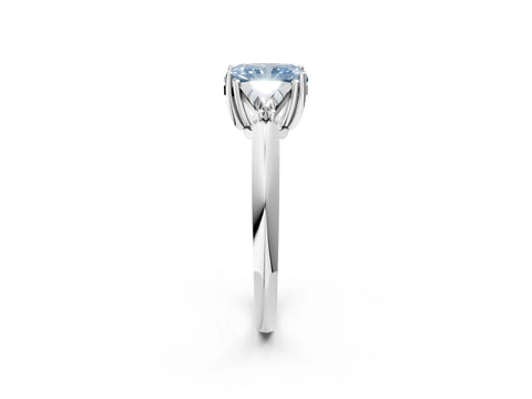 White gold Three-Stone Fancy Blue Radiant Cut Cut Diamond Ring with Trillion Side Stones and Four-Prong Setting_13