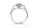 White gold Three-Stone Fancy Blue Radiant Cut Cut Diamond Ring with Trillion Side Stones and Four-Prong Setting_14