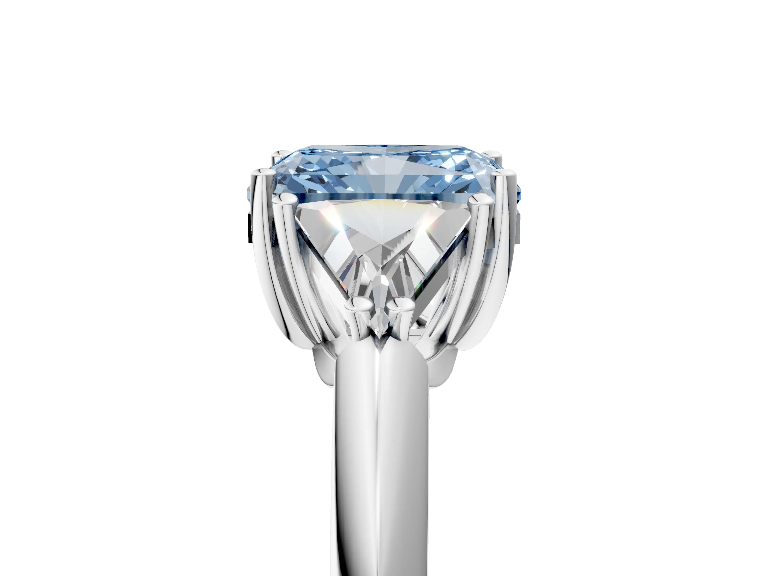 White gold Three-Stone Fancy Blue Radiant Cut Cut Diamond Ring with Trillion Side Stones and Four-Prong Setting_16