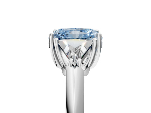 White gold Three-Stone Fancy Blue Radiant Cut Cut Diamond Ring with Trillion Side Stones and Four-Prong Setting_16