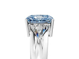 White gold Three-Stone Fancy Blue Radiant Cut Cut Diamond Ring with Trillion Side Stones on a Split Shank Band_5