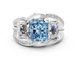 White gold Three-Stone Fancy Blue Radiant Cut Cut Diamond Split Shank Prong Set Ring_12