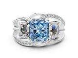 White gold Three-Stone Fancy Blue Radiant Cut Cut Diamond Split Shank Prong Set Ring_24