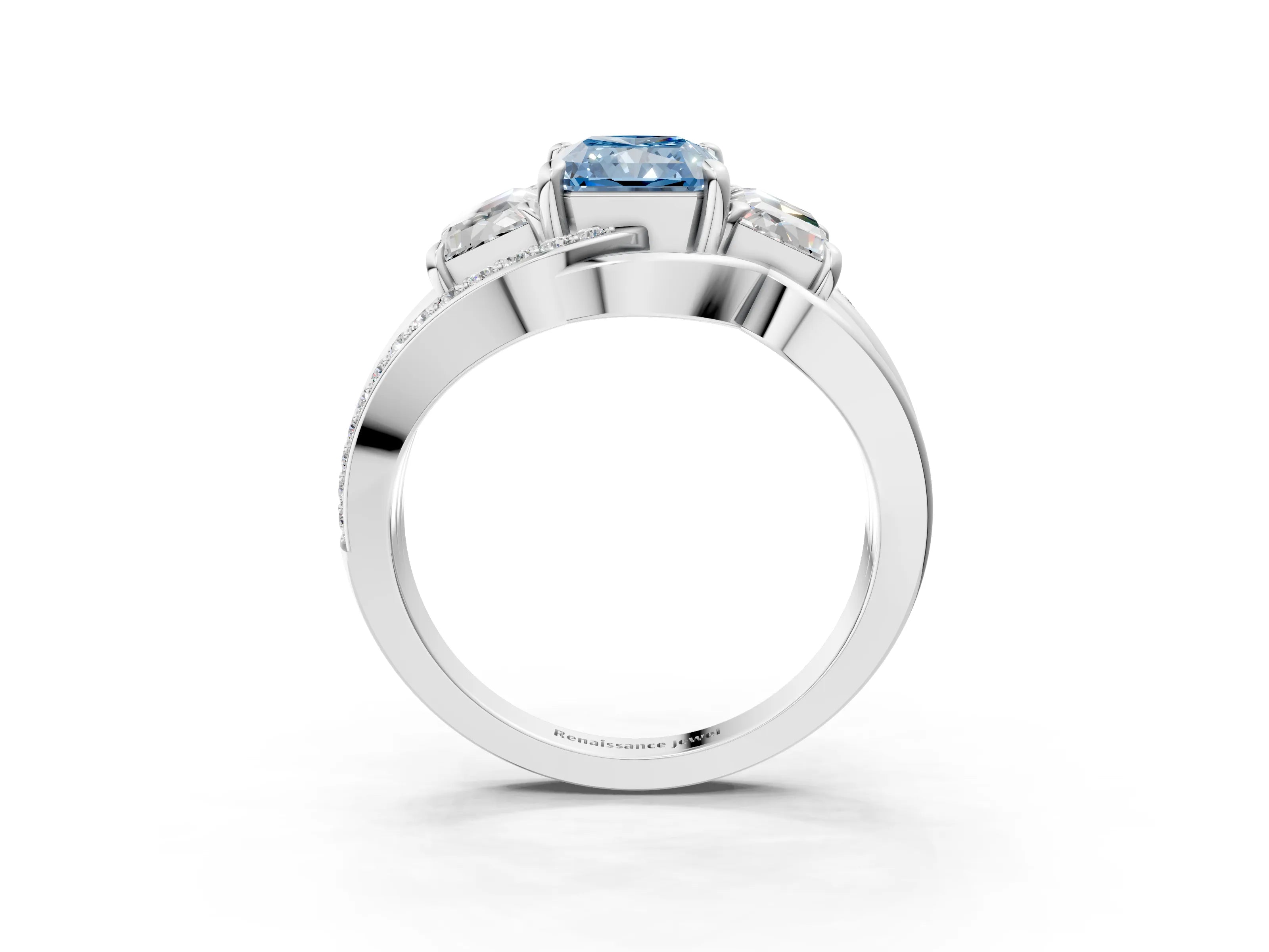 White gold Three-Stone Fancy Blue Radiant Cut Cut Diamond Split Shank Prong Set Ring_27