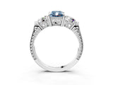 White gold Three-Stone Fancy Blue Radiant Cut Cut Milgrain Band Prong Setting Ring_3