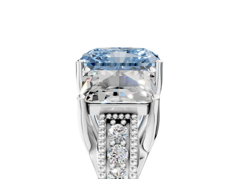 White gold Three-Stone Fancy Blue Radiant Cut Cut Milgrain Pavé Engagement Ring_17
