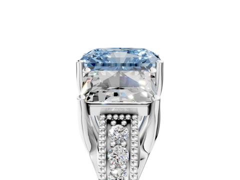 White gold Three-Stone Fancy Blue Radiant Cut Cut Milgrain Pavé Engagement Ring_17