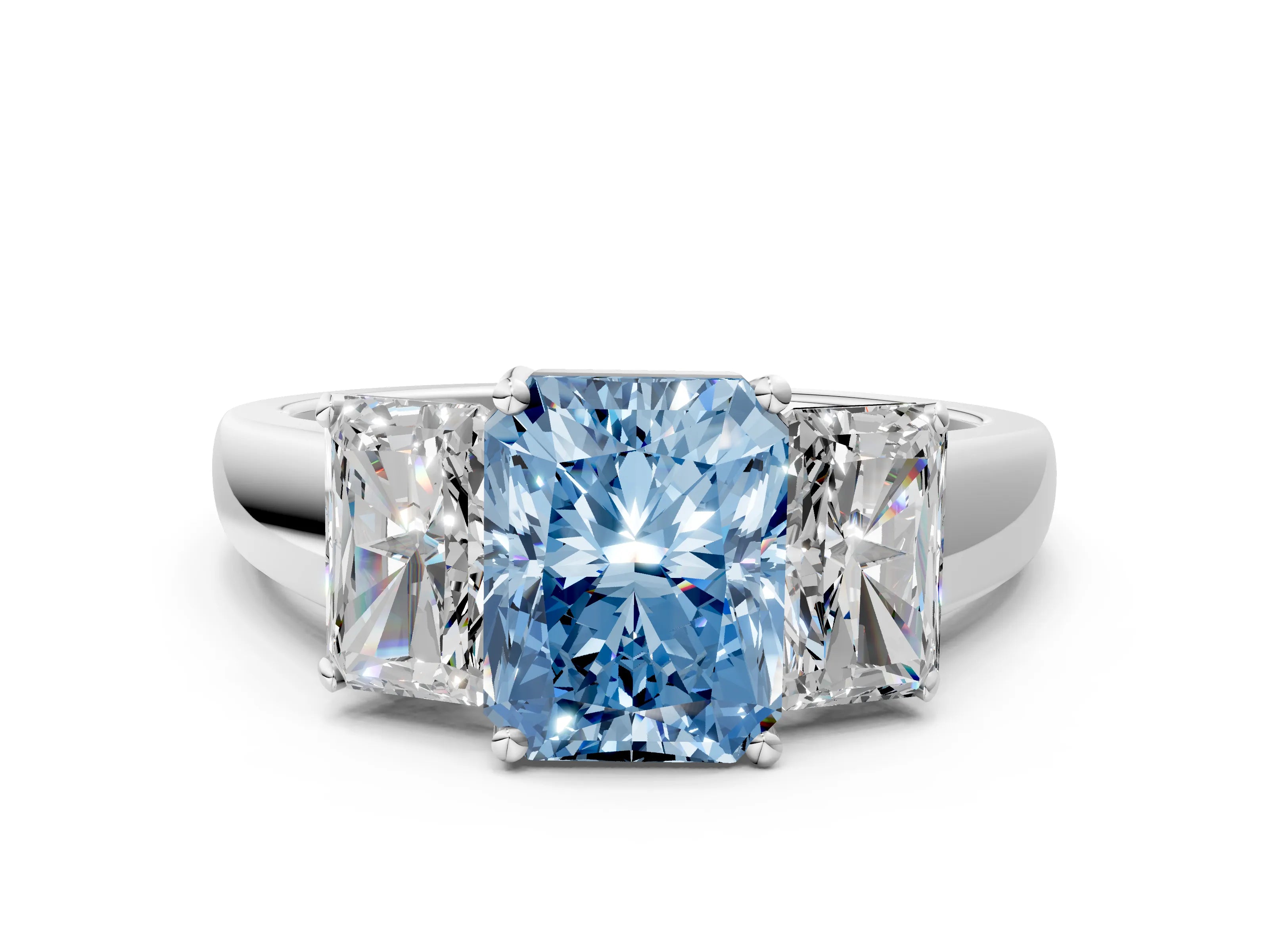 White gold Three-Stone Fancy Blue Radiant Cut Cut Solitaire Ring with Classic Prong Setting_12