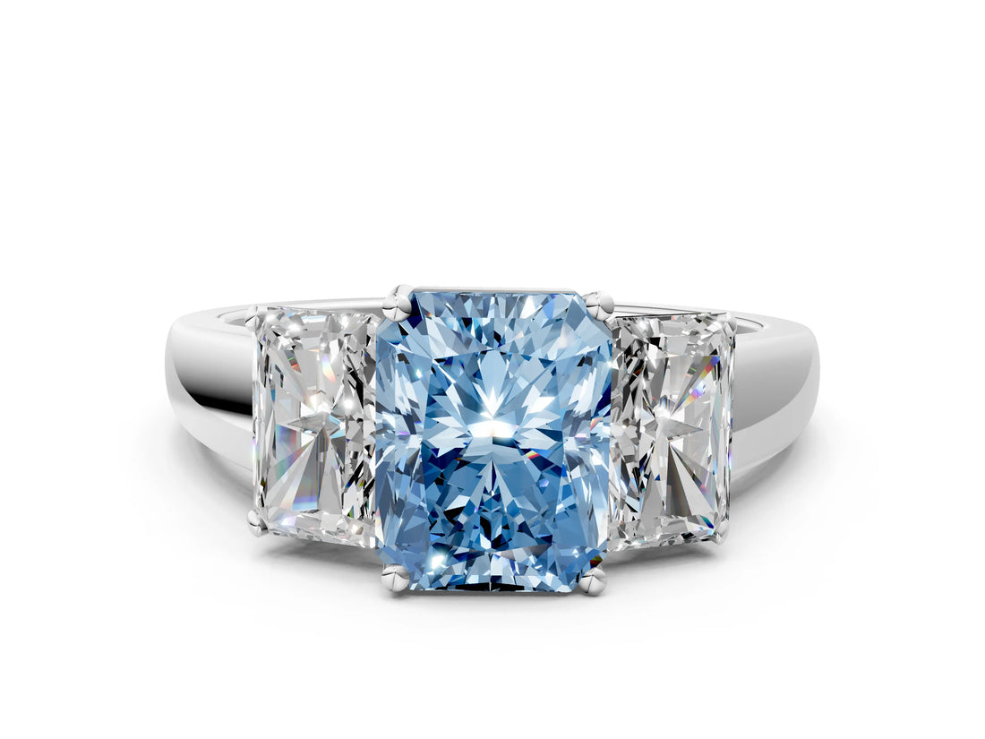 White gold Three-Stone Fancy Blue Radiant Cut Cut Solitaire Ring with Classic Prong Setting_12