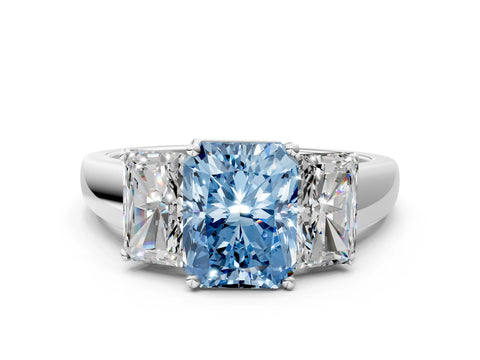 White gold Three-Stone Fancy Blue Radiant Cut Cut Solitaire Ring with Classic Prong Setting_12