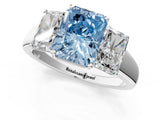 White gold Three-Stone Fancy Blue Radiant Cut Cut Solitaire Ring with Classic Prong Setting_13
