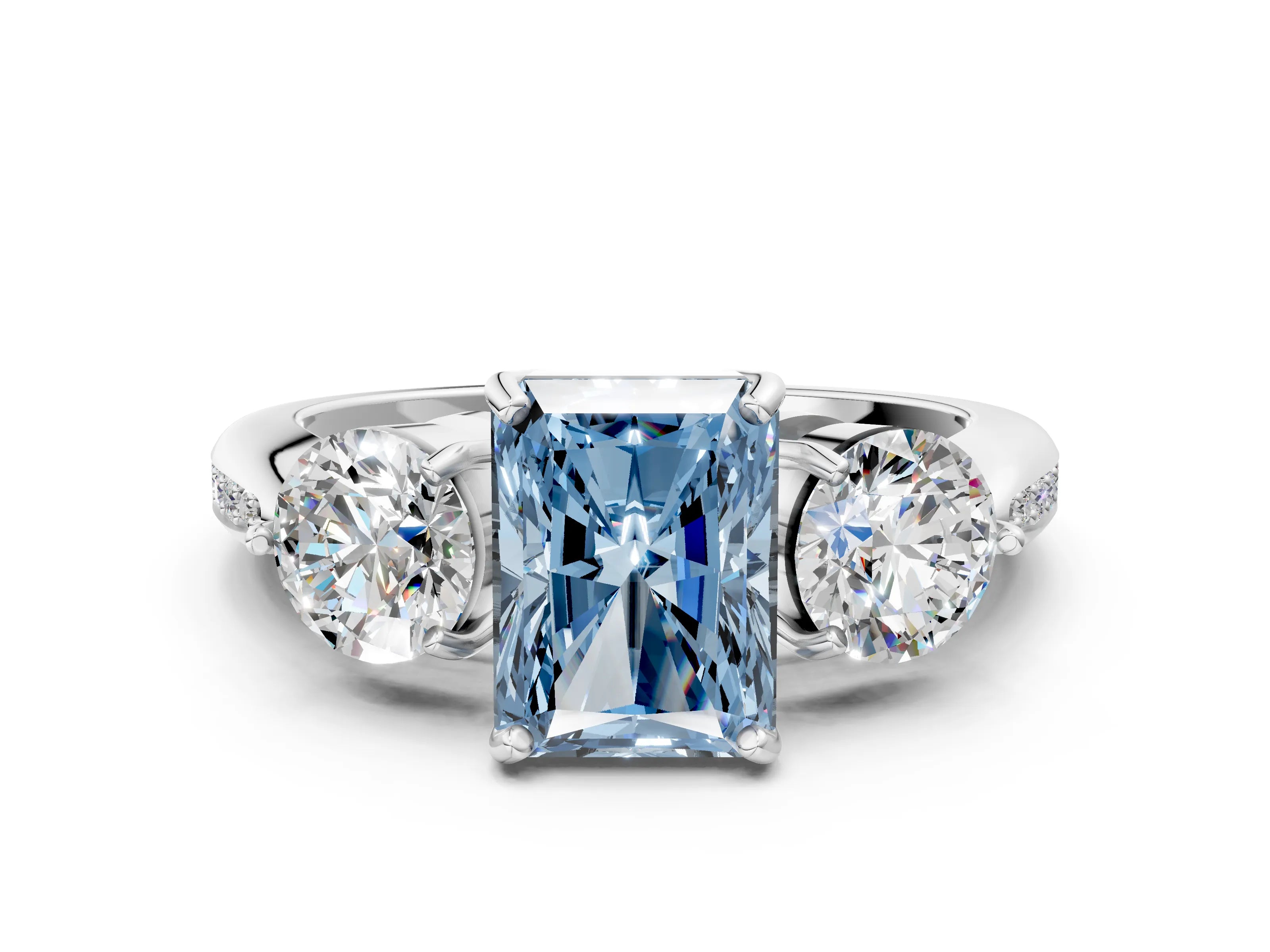 White gold Three-Stone Fancy Blue Radiant Cut Diamond Channel Set Engagement Ring with Prong Setting_12