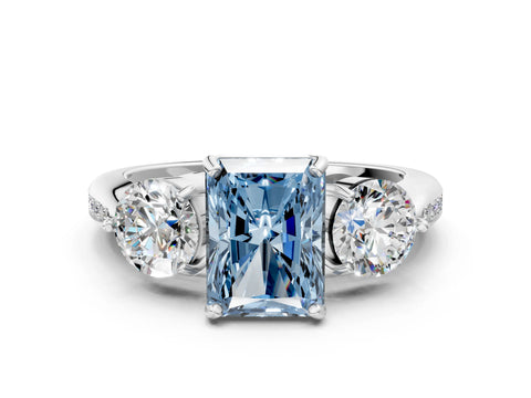 White gold Three-Stone Fancy Blue Radiant Cut Diamond Channel Set Engagement Ring with Prong Setting_12