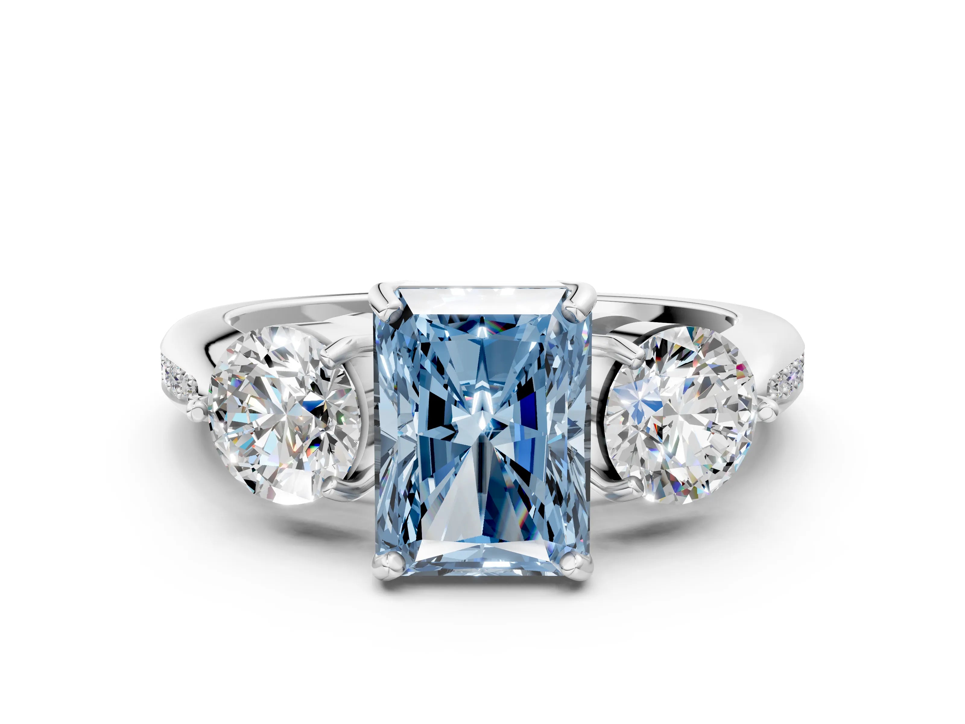 White gold Three-Stone Fancy Blue Radiant Cut Diamond Channel Set Engagement Ring with Prong Setting_12