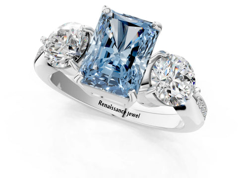 White gold Three-Stone Fancy Blue Radiant Cut Diamond Channel Set Engagement Ring with Prong Setting_13