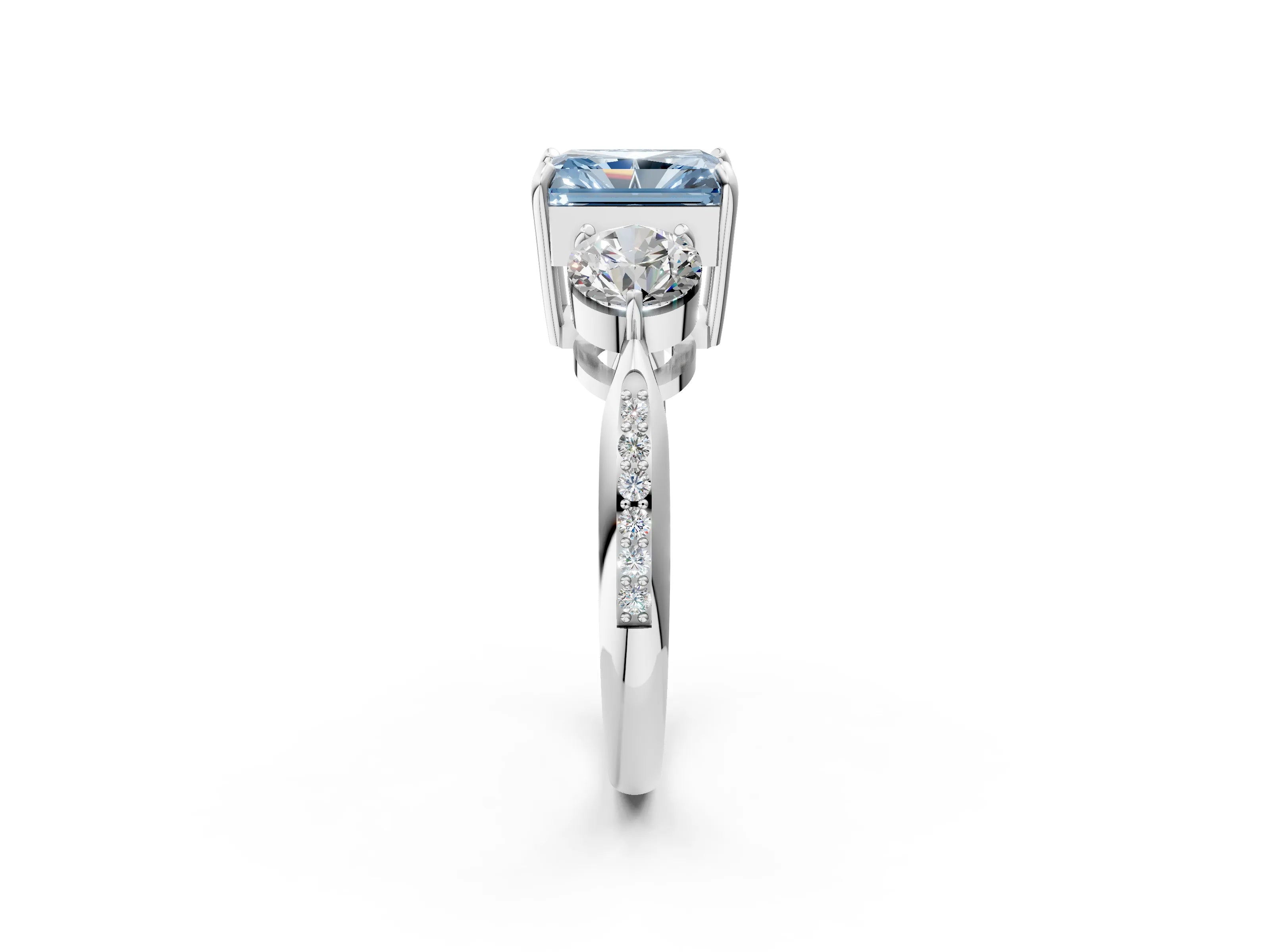 White gold Three-Stone Fancy Blue Radiant Cut Diamond Channel Set Engagement Ring with Prong Setting_14