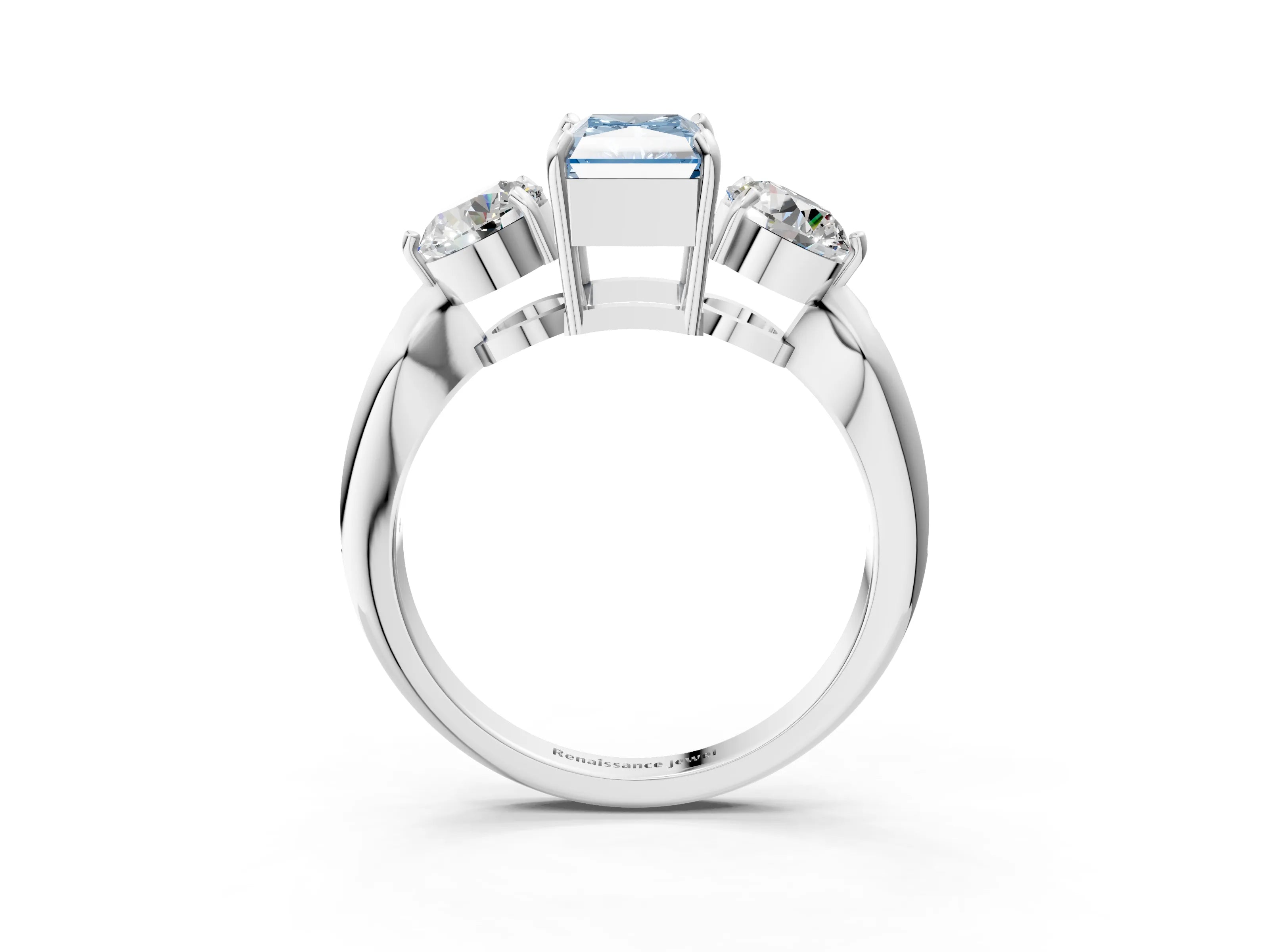 White gold Three-Stone Fancy Blue Radiant Cut Diamond Channel Set Engagement Ring with Prong Setting_15