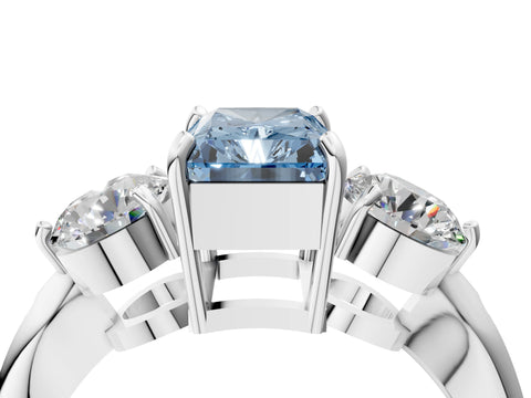 White gold Three-Stone Fancy Blue Radiant Cut Diamond Channel Set Engagement Ring with Prong Setting_16