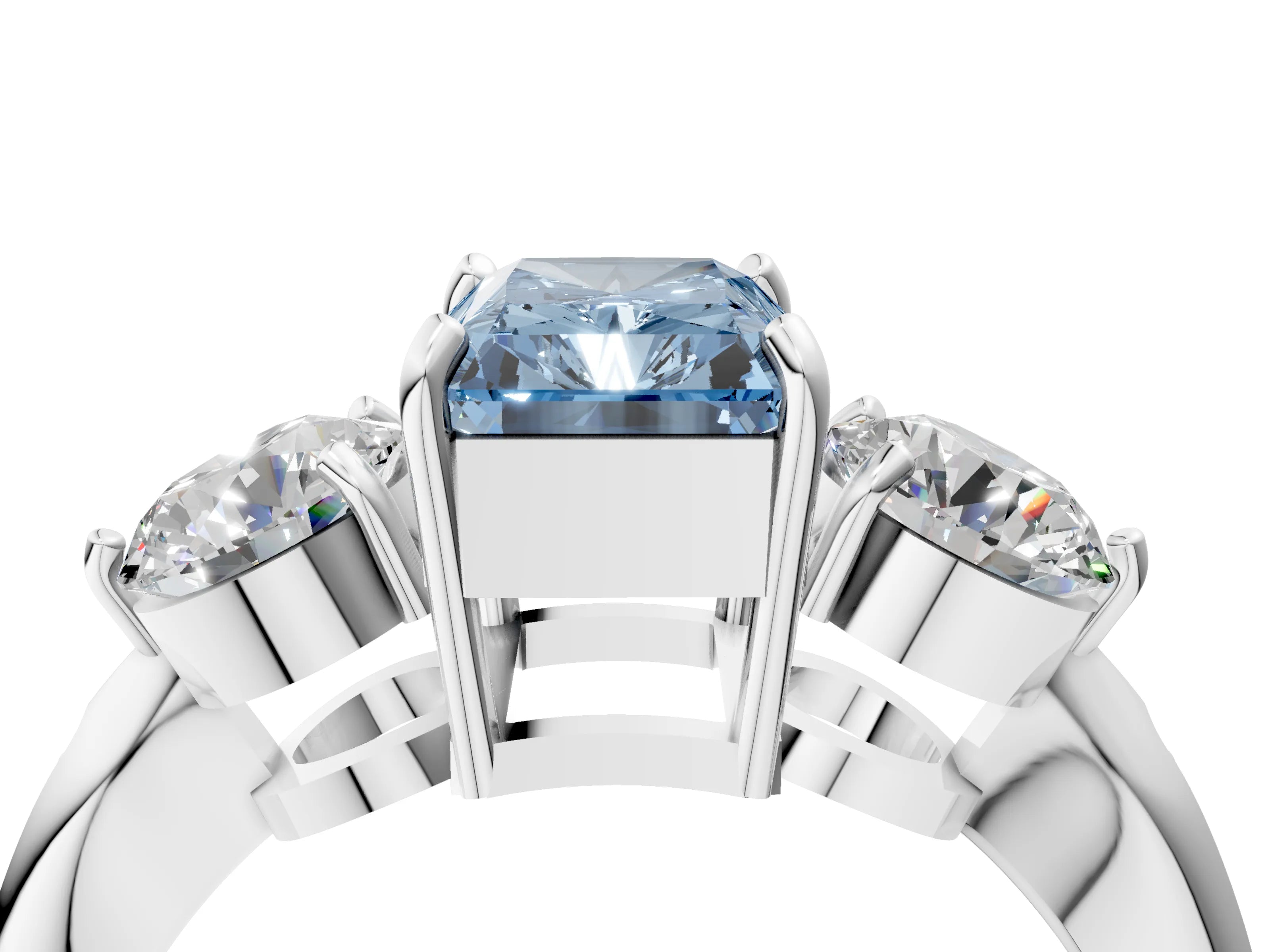 White gold Three-Stone Fancy Blue Radiant Cut Diamond Channel Set Engagement Ring with Prong Setting_16